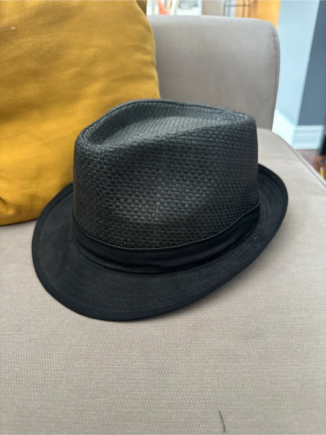 Black Woven Fedora Hat (size 58) thumbnail