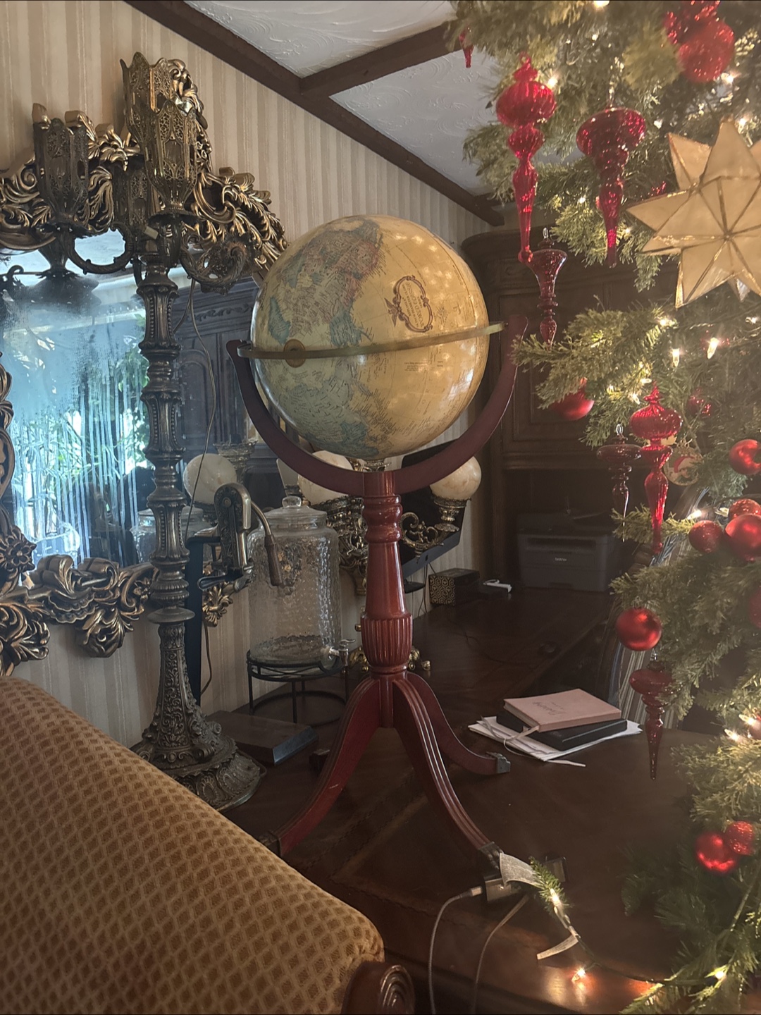 Globe with brass accents