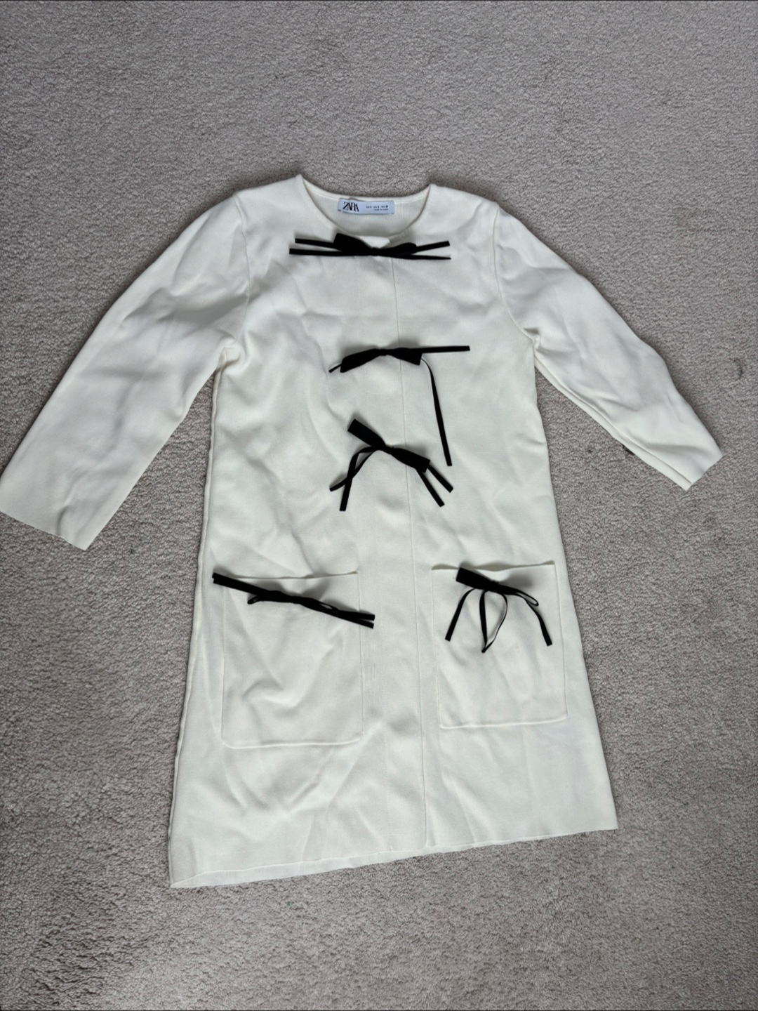 Zara Cream-Colored Dress with Black Bows