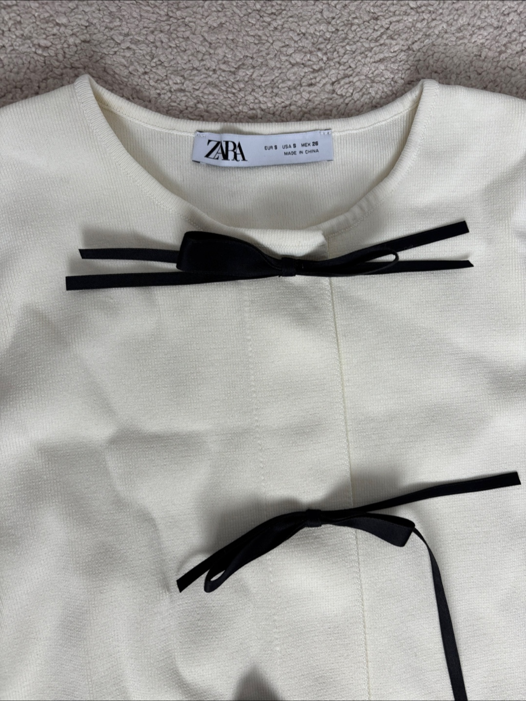 Zara Cream-Colored Dress with Black Bows - photo 2