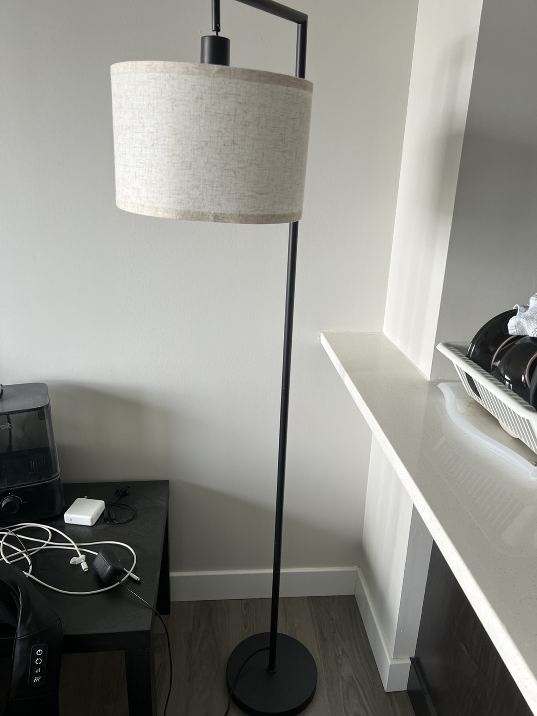 Modern Arc Floor Lamp with Beige Shade
