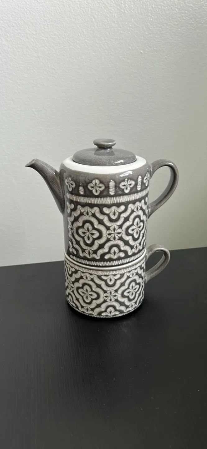 Grey and White Teapot and Mug Set thumbnail