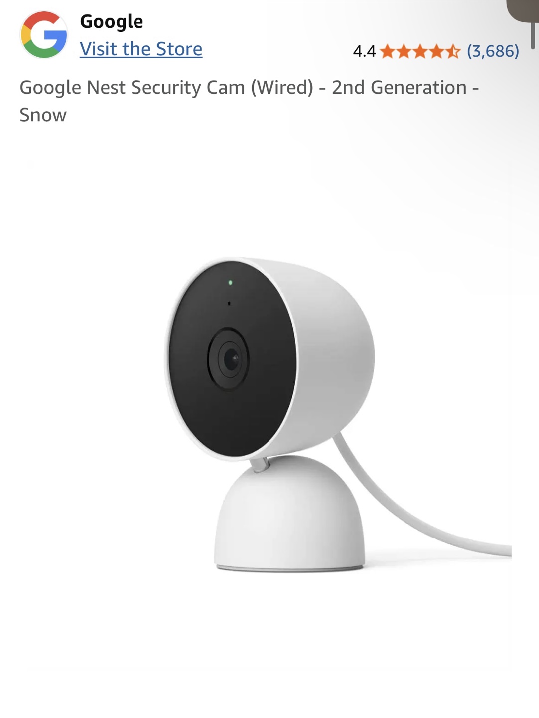 Google Nest Cam (Wired) - 2nd Generation - Snow - photo 2