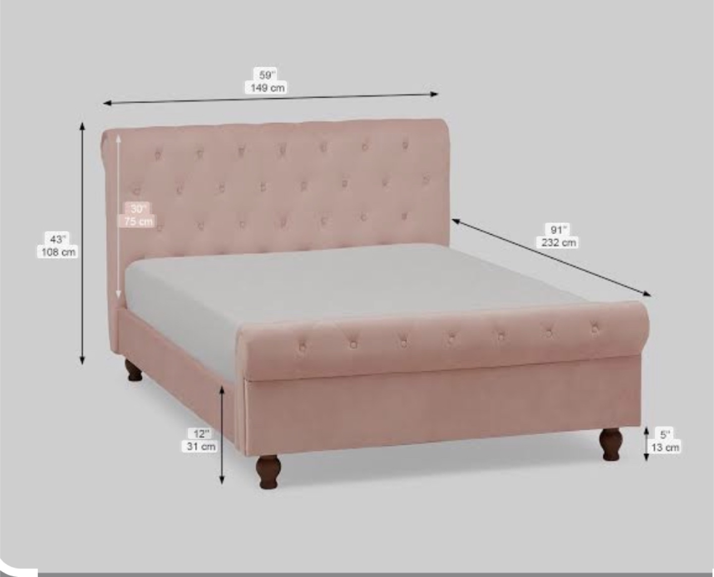 Velvet double bed frame powder-pink - photo 5