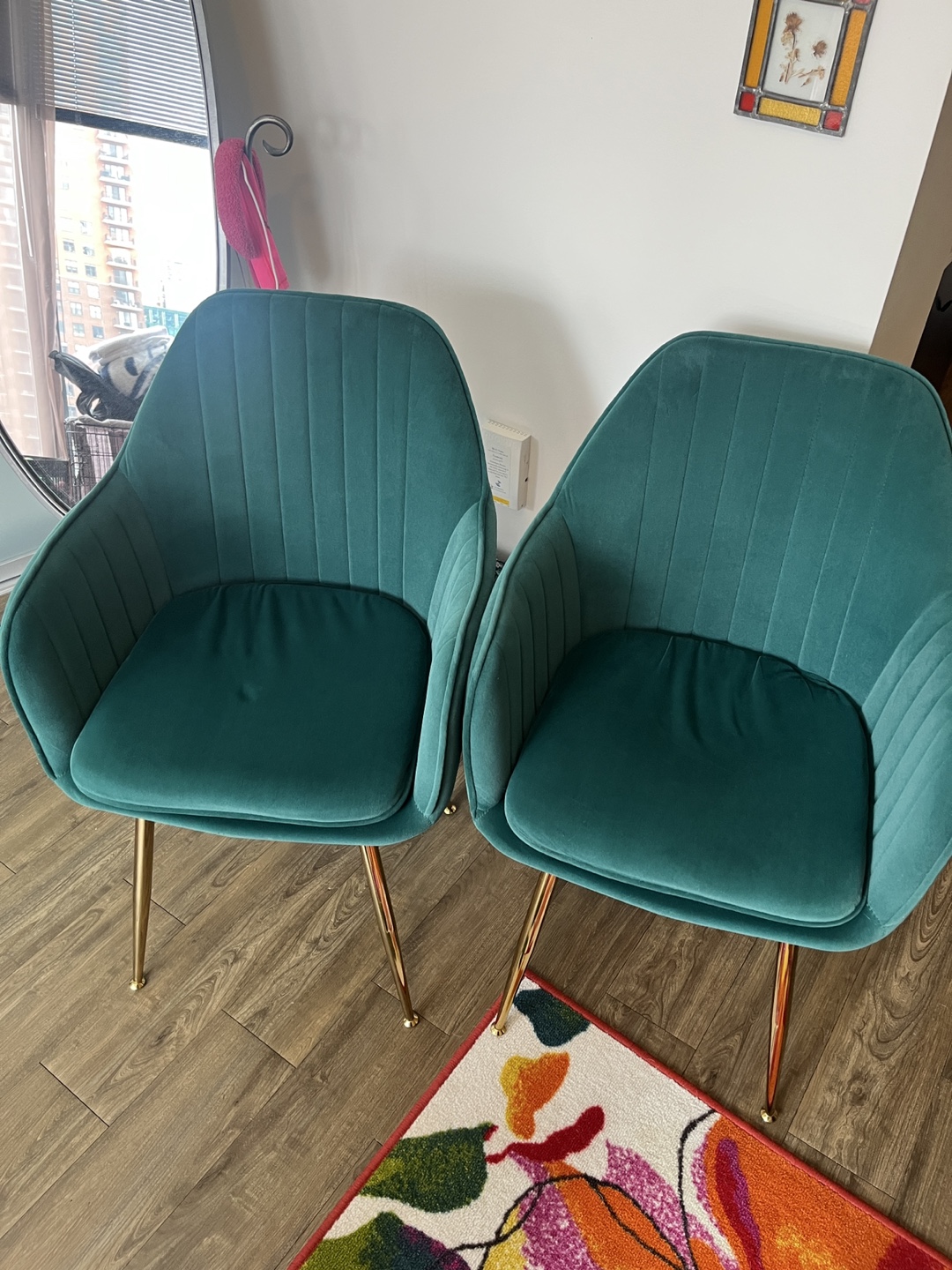 Pair of Teal Velvet Accent Chairs with Gold Legs - photo 2