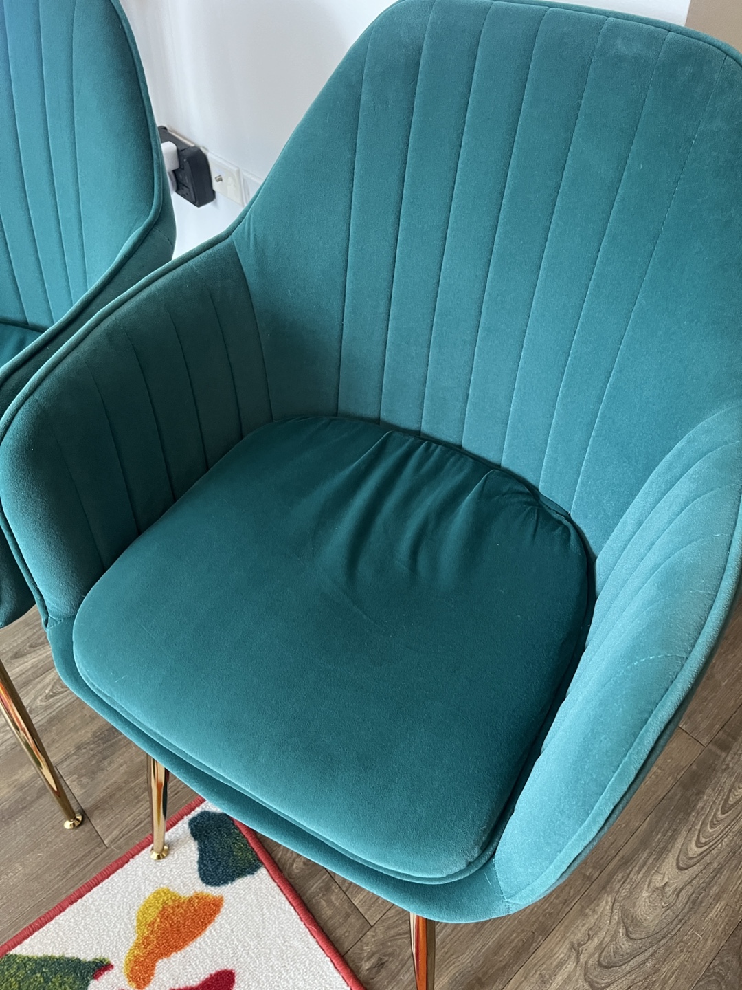 Pair of Teal Velvet Accent Chairs with Gold Legs - photo 3