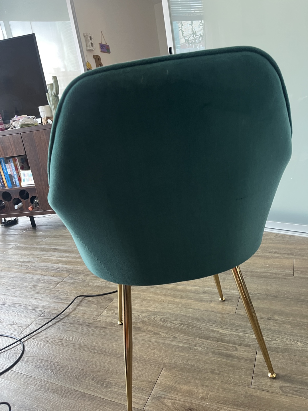 Pair of Teal Velvet Accent Chairs with Gold Legs - photo 5