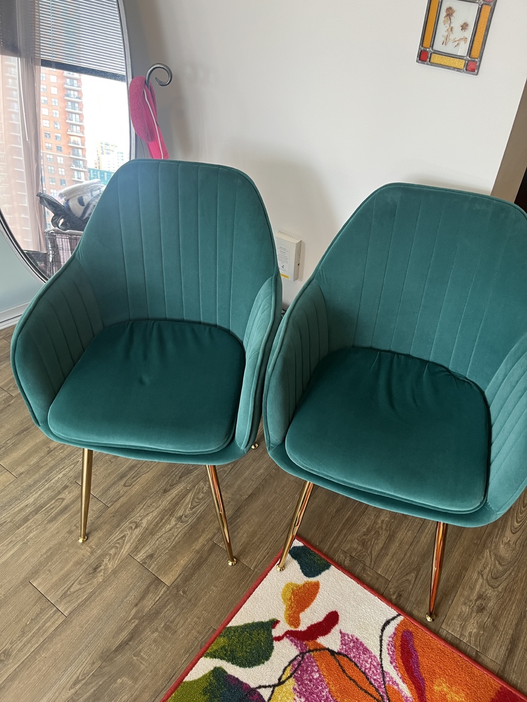 Pair of Teal Velvet Accent Chairs with Gold Legs