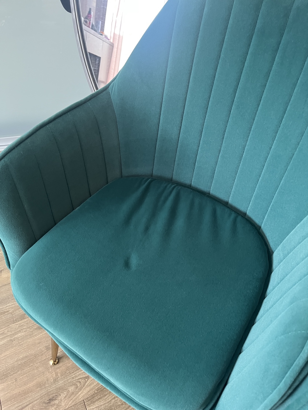 Pair of Teal Velvet Accent Chairs with Gold Legs - photo 4