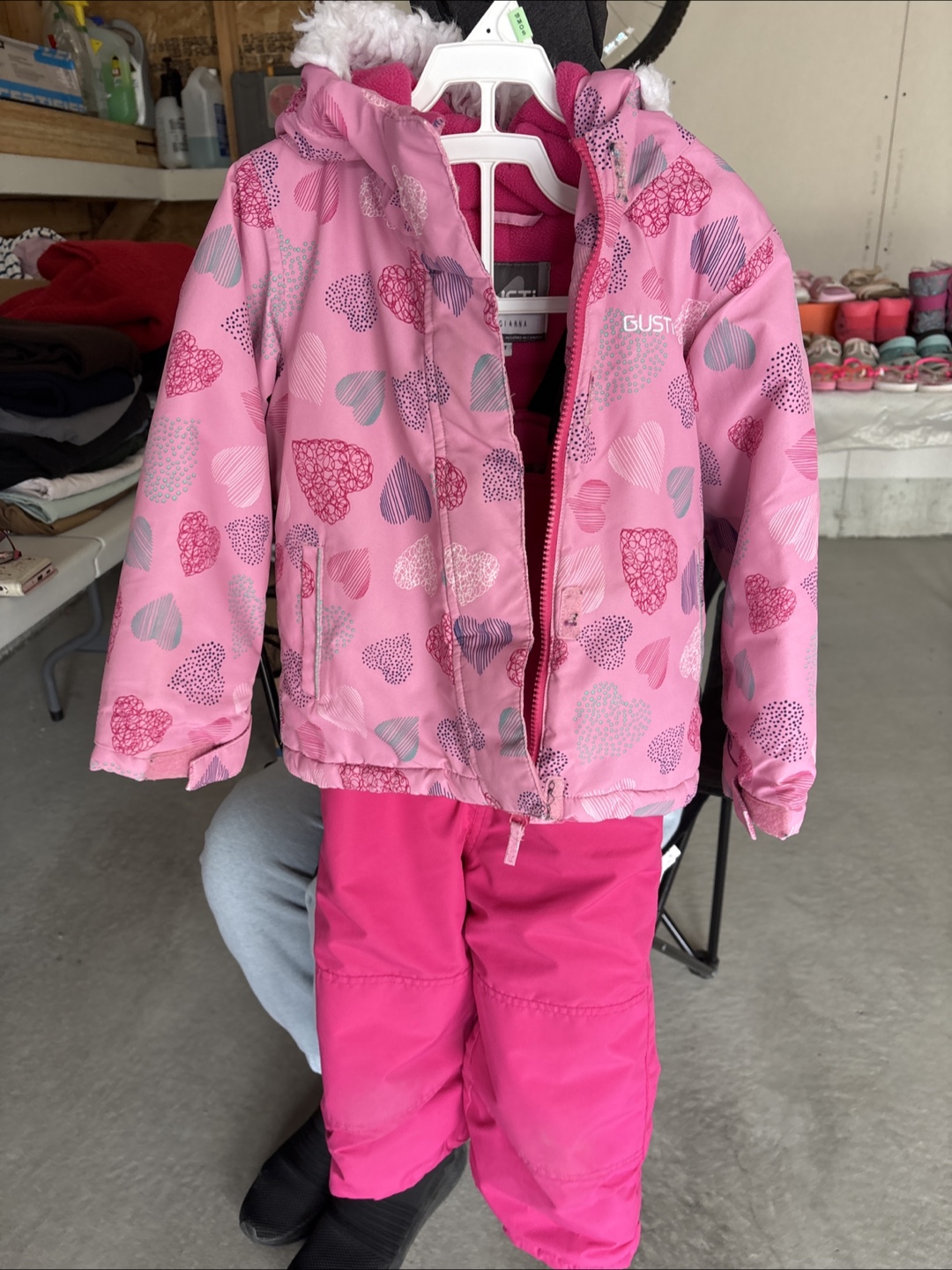 Girls' Pink Heart Print Snowsuit