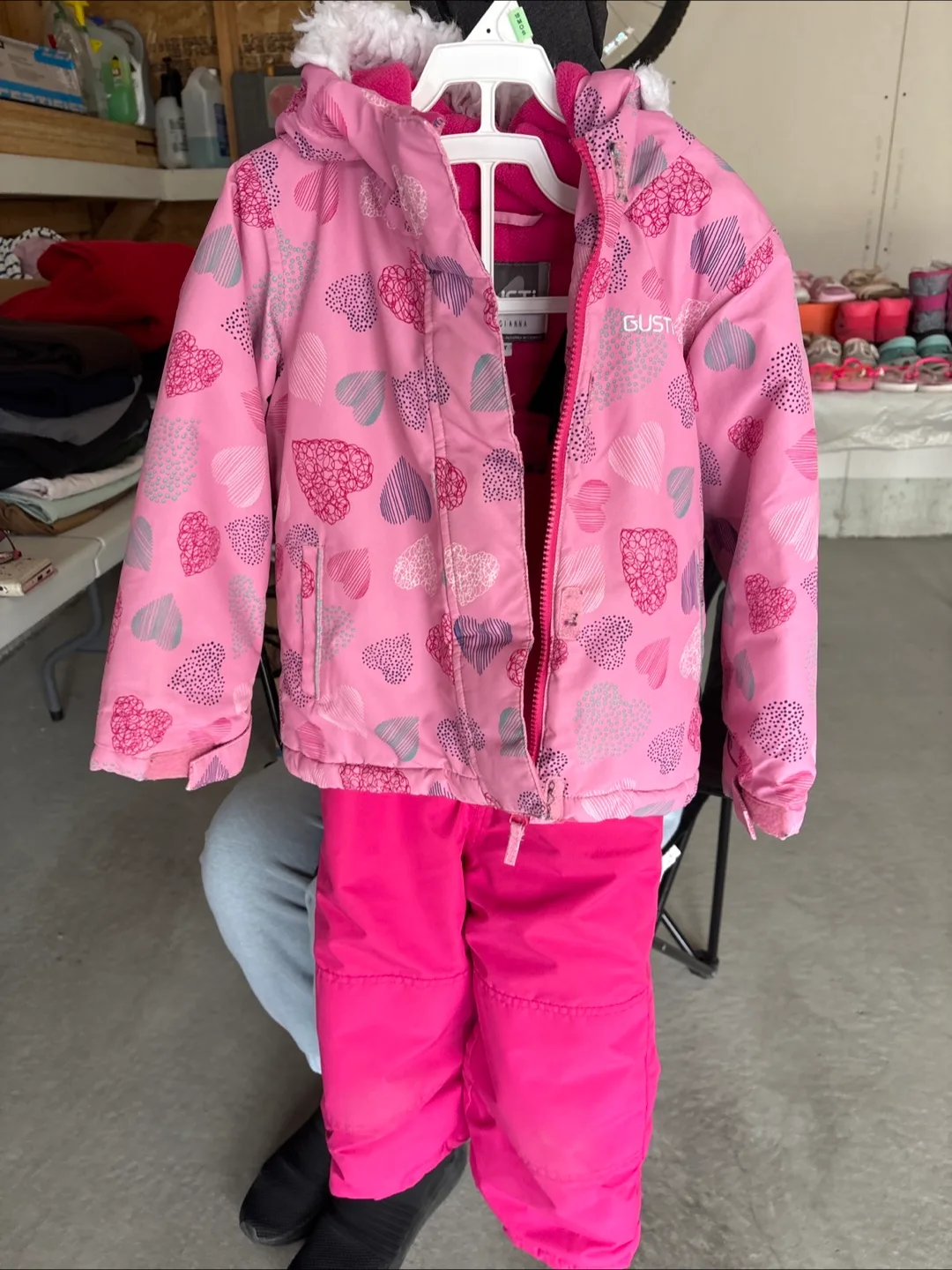 Girls' Pink Heart Print Snowsuit thumbnail
