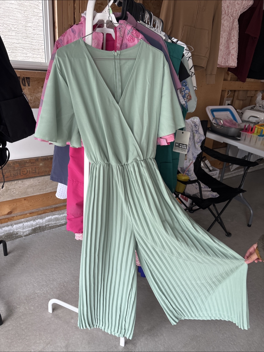 Sage Green Pleated Jumpsuit/Dress for Mom and baby