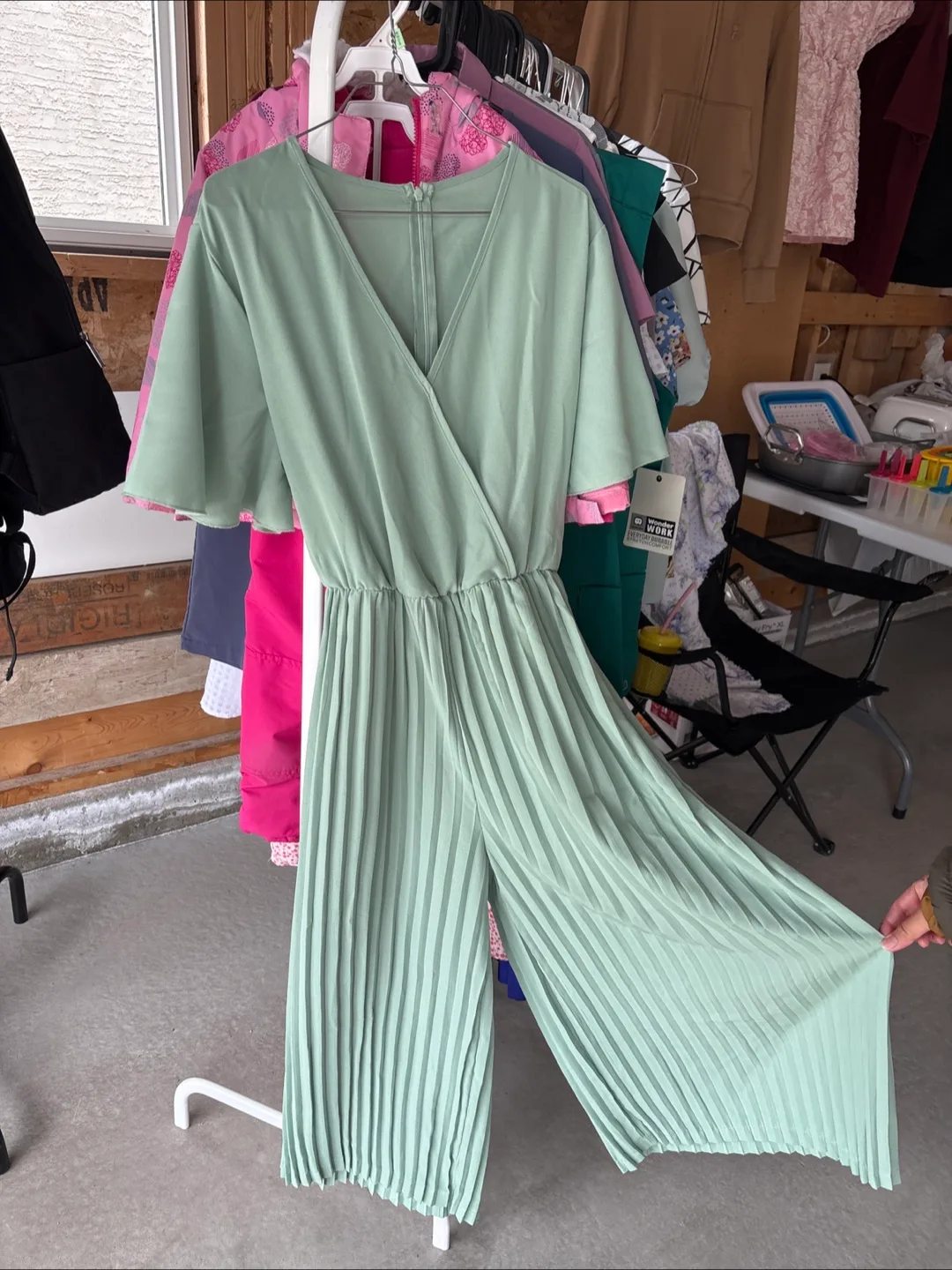 Sage Green Pleated Jumpsuit/Dress for Mom and baby thumbnail