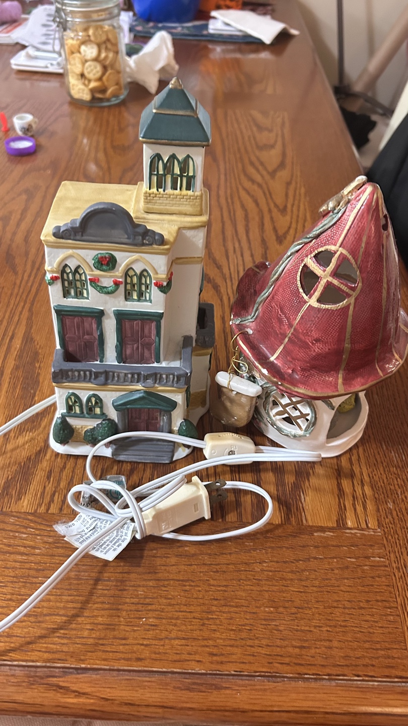 Two Vintage Illuminated Christmas Village Houses