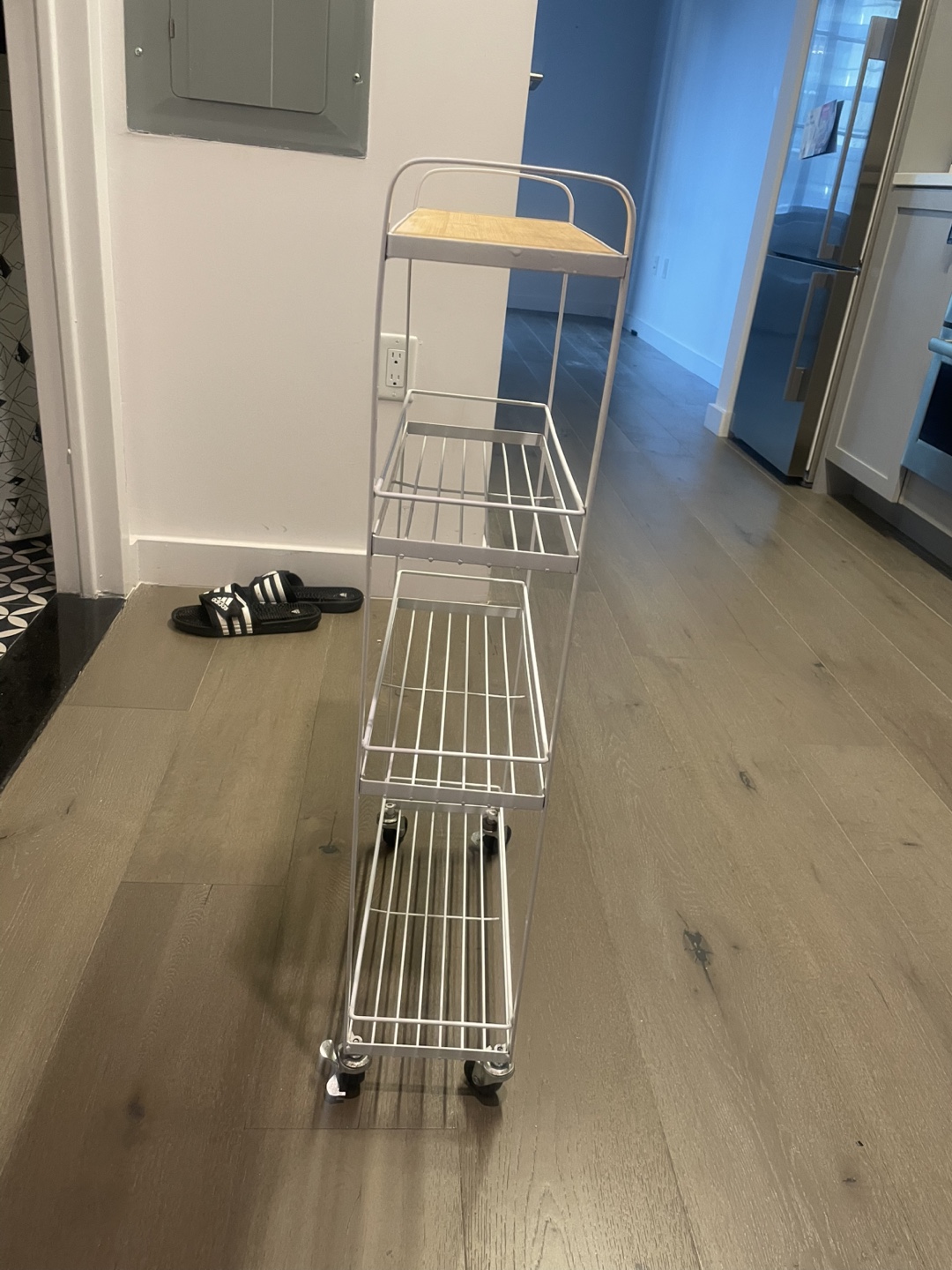 White Metal Rolling Cart with Bamboo Top - photo 2