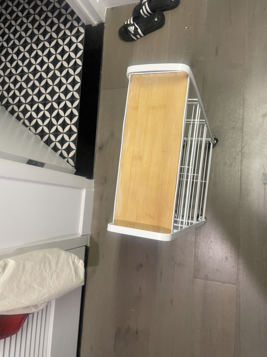 White Metal Rolling Cart with Bamboo Top - photo 3