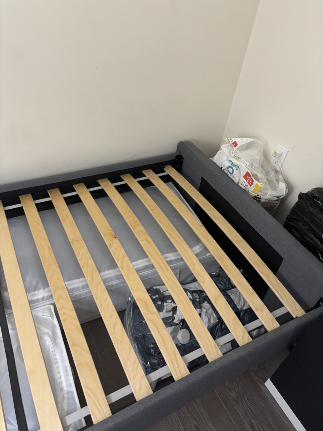 Grey Upholstered Twin Bed Frame - photo 3