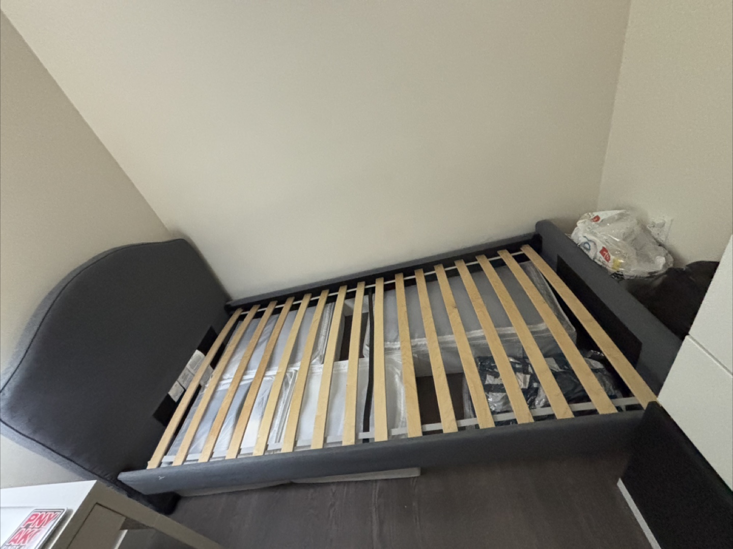 Grey Upholstered Twin Bed Frame