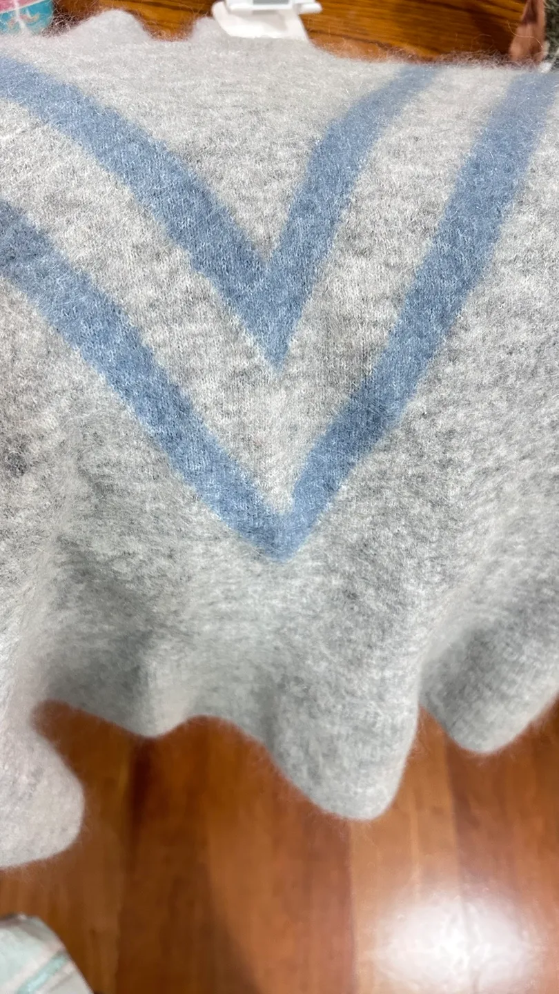 Grey wool and alpaca Mock Neck Sweater with Blue Detailing image indicator(5)