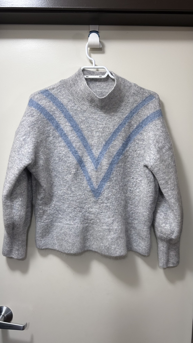 Grey wool and alpaca Mock Neck Sweater with Blue Detailing