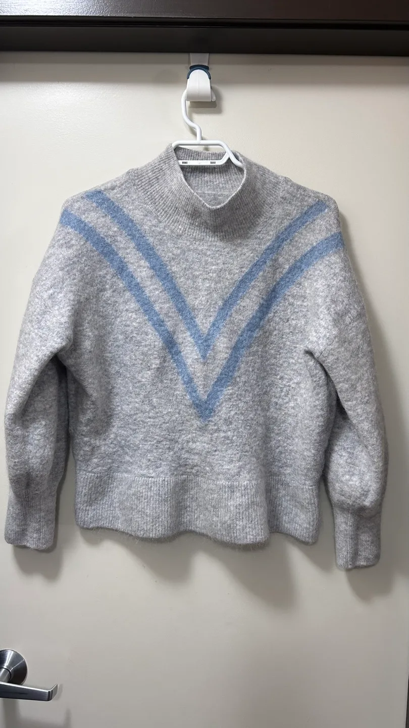 Grey wool and alpaca Mock Neck Sweater with Blue Detailing thumbnail