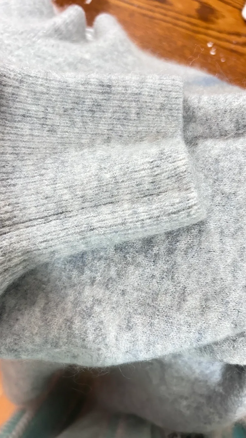 Grey wool and alpaca Mock Neck Sweater with Blue Detailing image indicator(7)