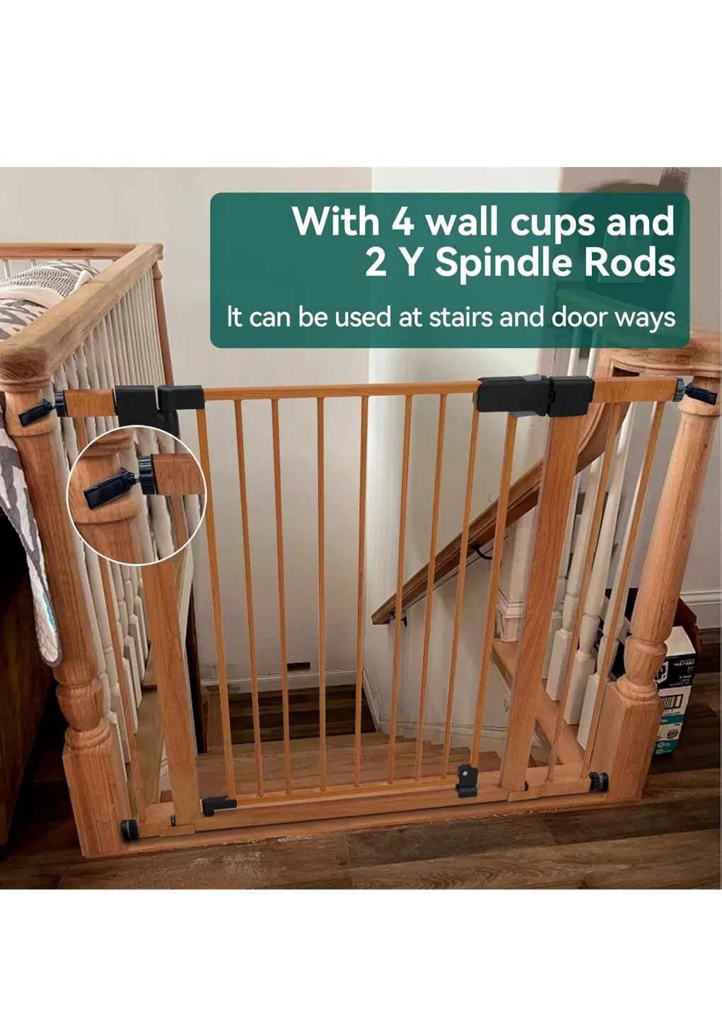 Wooden Baby Safety Gate with Double Lock image indicator(4)