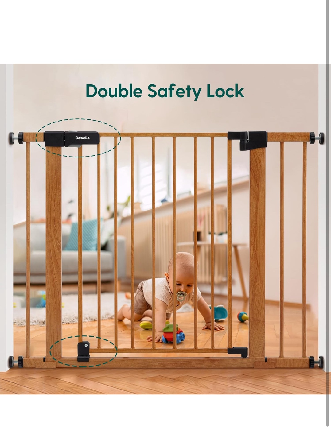 Wooden Baby Safety Gate with Double Lock - photo 2