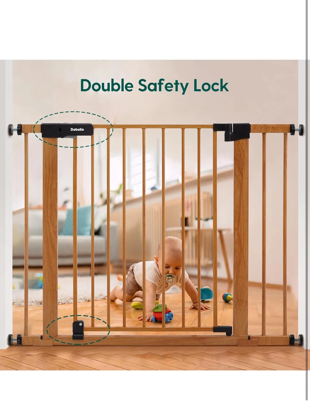 Wooden Baby Safety Gate with Double Lock image indicator(2)