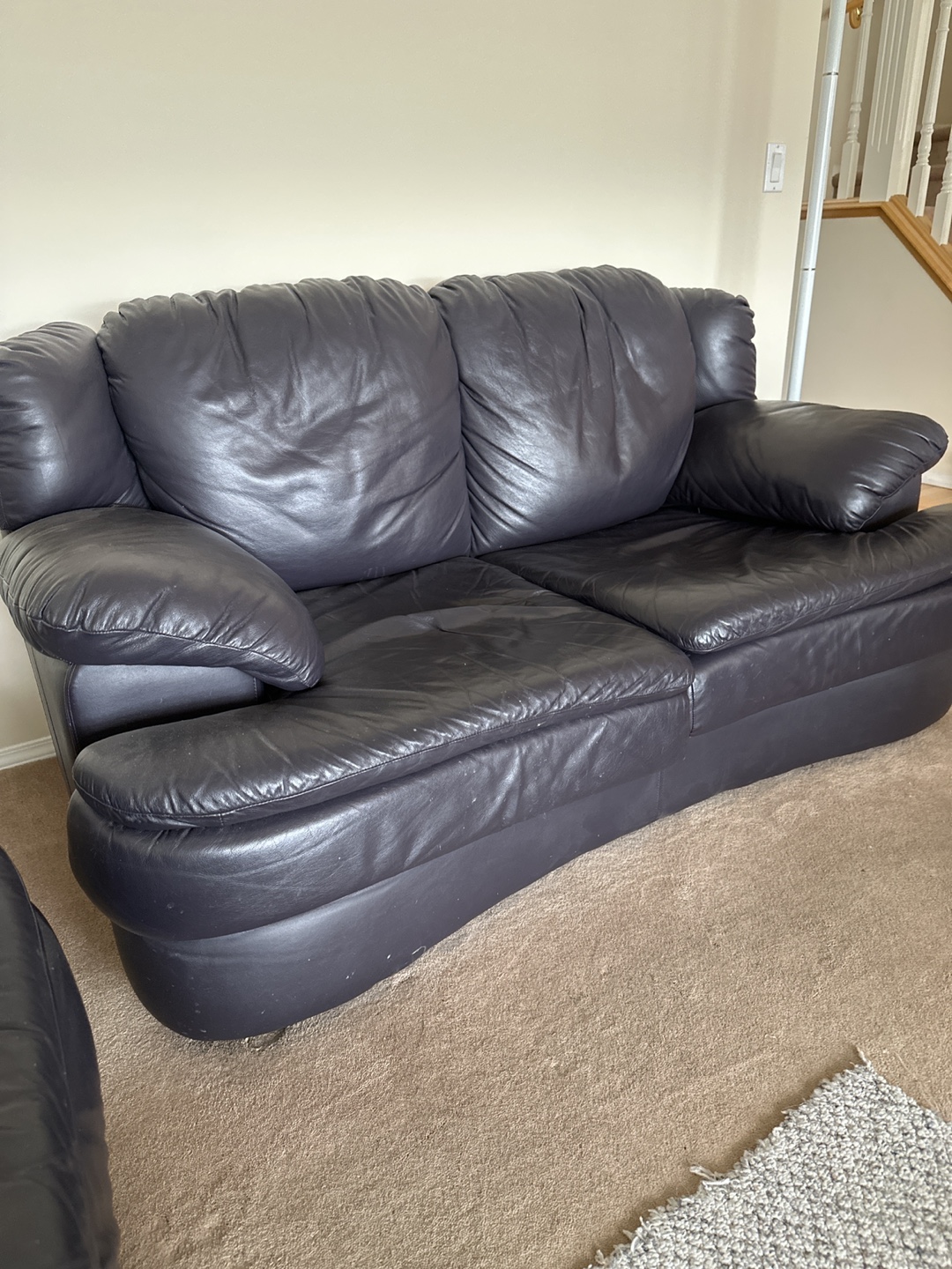 Dark Purple Leather Sofa and Loveseat Set - photo 2