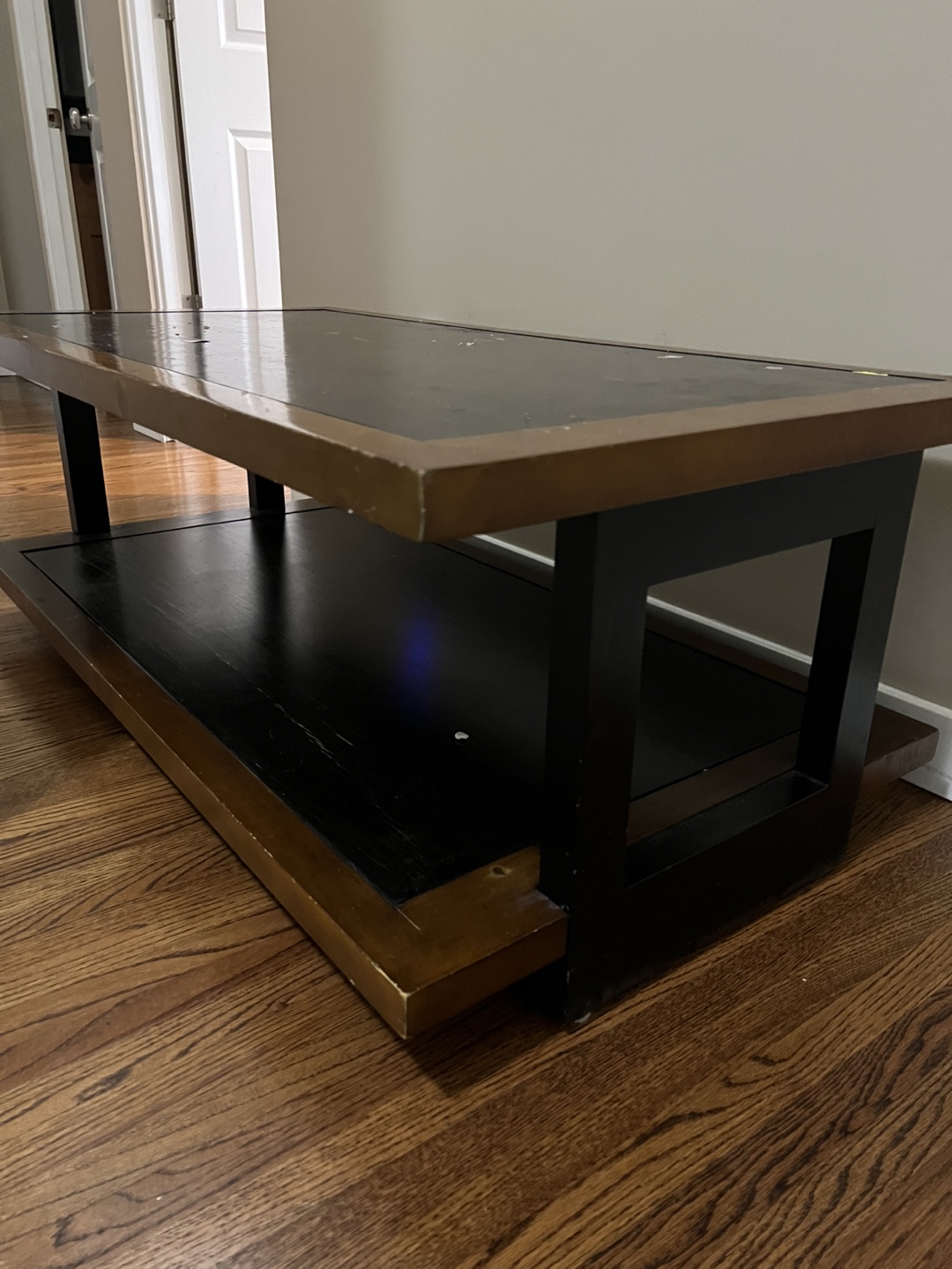 Two-Tier Coffee Table - Dark Wood & Black Metal Frame - photo 2