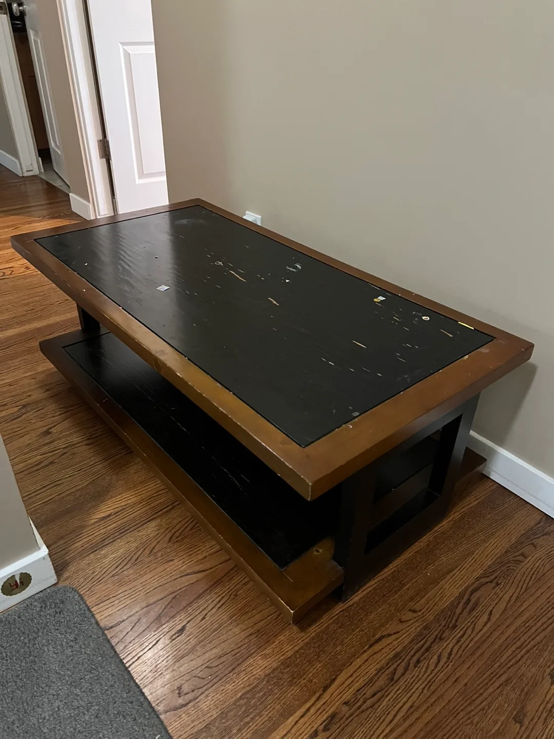 Two-Tier Coffee Table - Dark Wood & Black Metal Frame