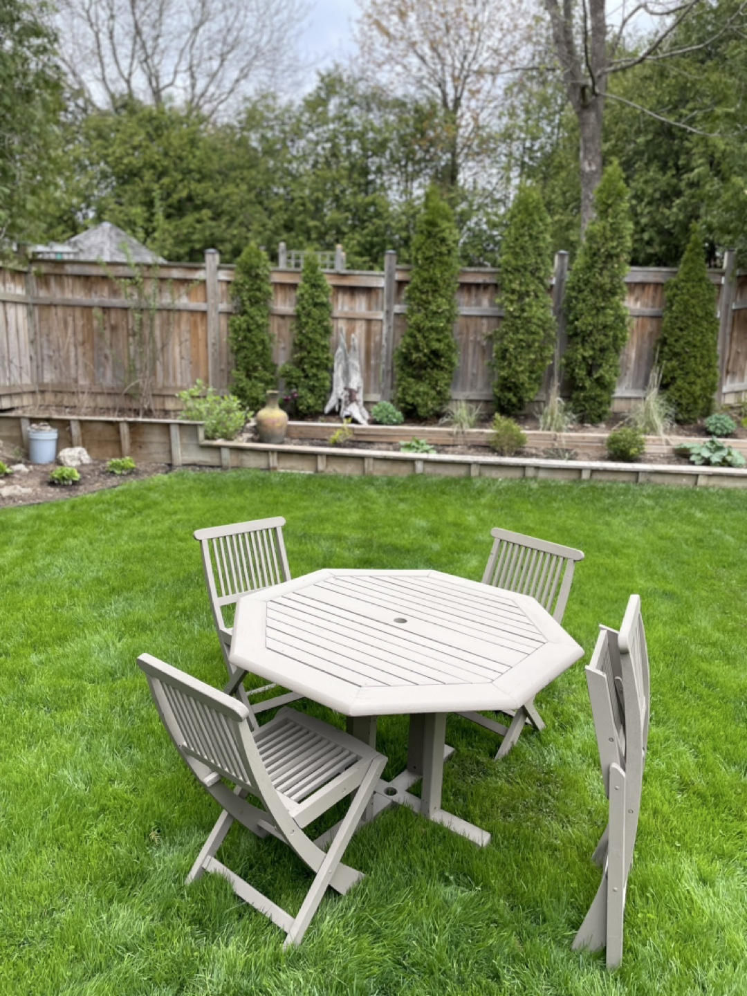Teak Outdoor Patio Set - Octagon Table and Four Folding Chairs - photo 4