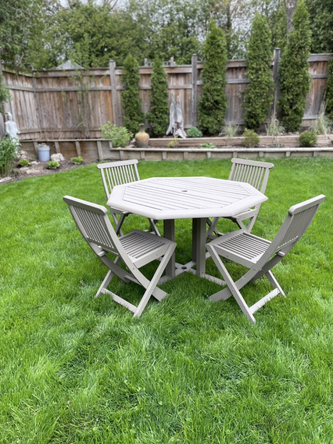 Teak Outdoor Patio Set - Octagon Table and Four Folding Chairs