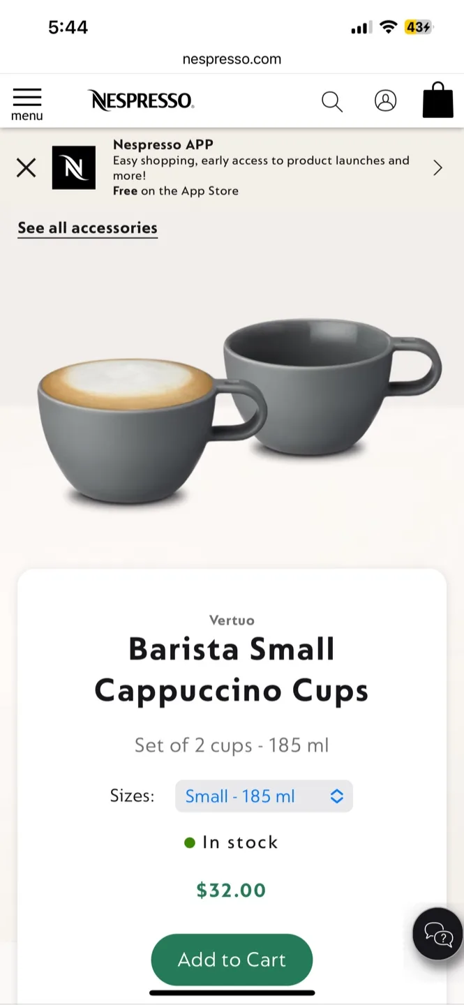 Nespresso Barista Small Cappuccino Cups thumbnail