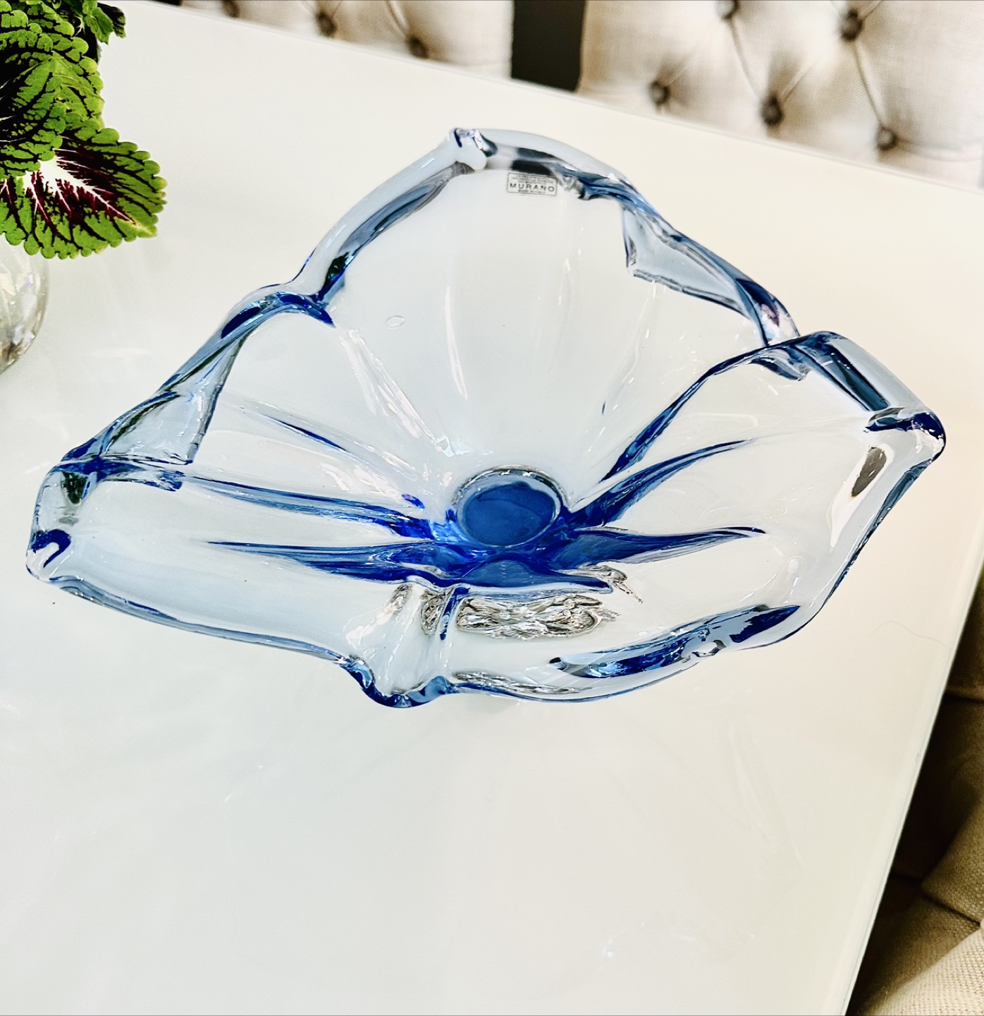 Murano Glass Bowl, Blue and Clear, Signed - photo 2