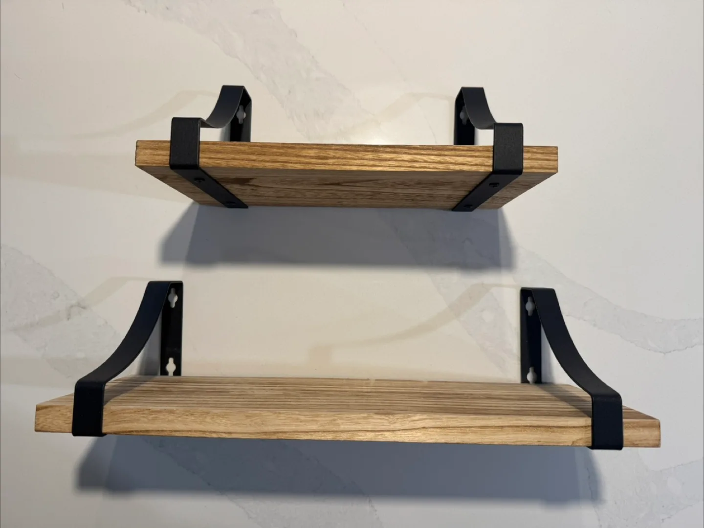 Two Floating Shelves with Black Metal Brackets thumbnail