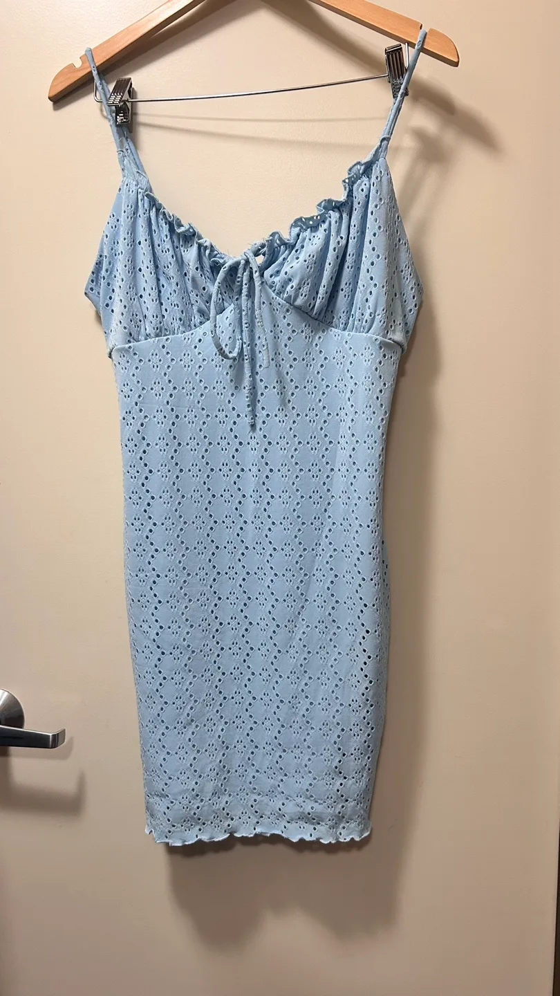 Forever 21 Light Blue Eyelet Mini Dress thumbnail