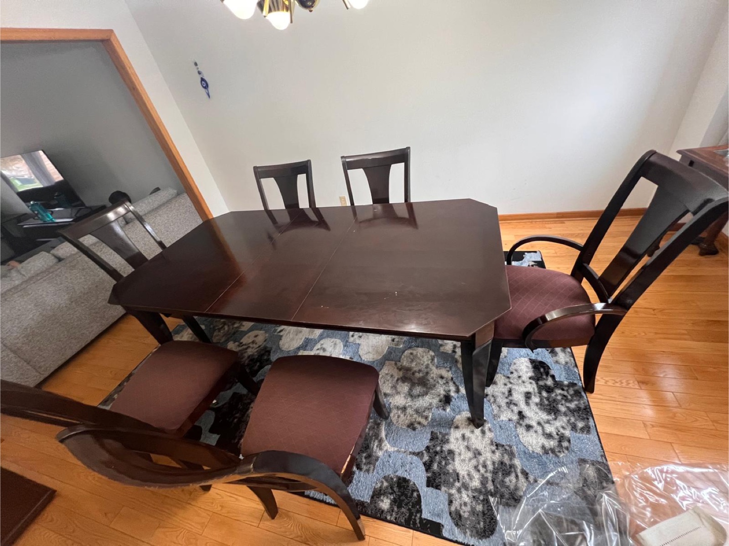 Dark Brown Dining Table Set with Six Chairs