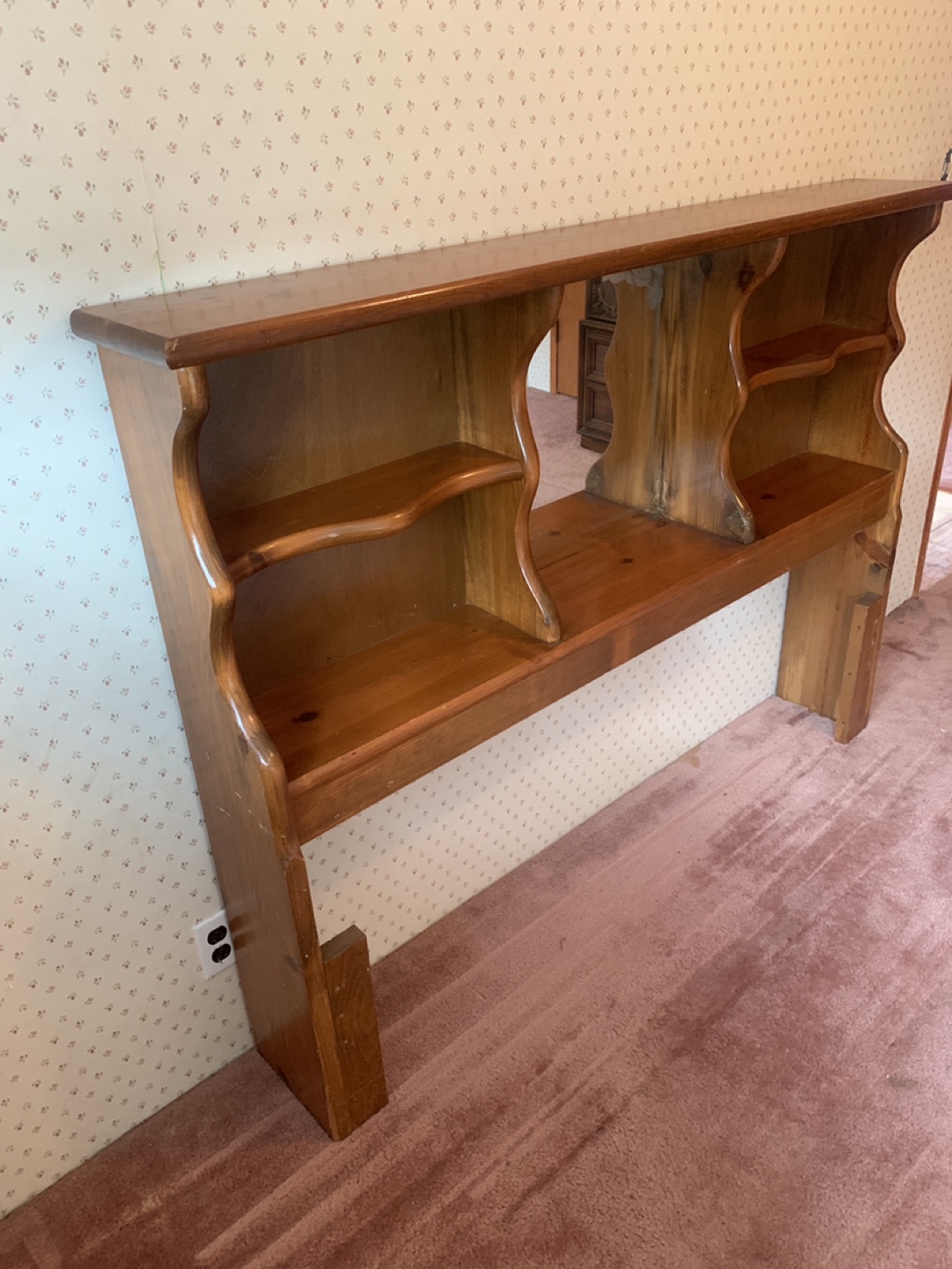 Wooden Headboard with Shelves and Mirror - photo 2