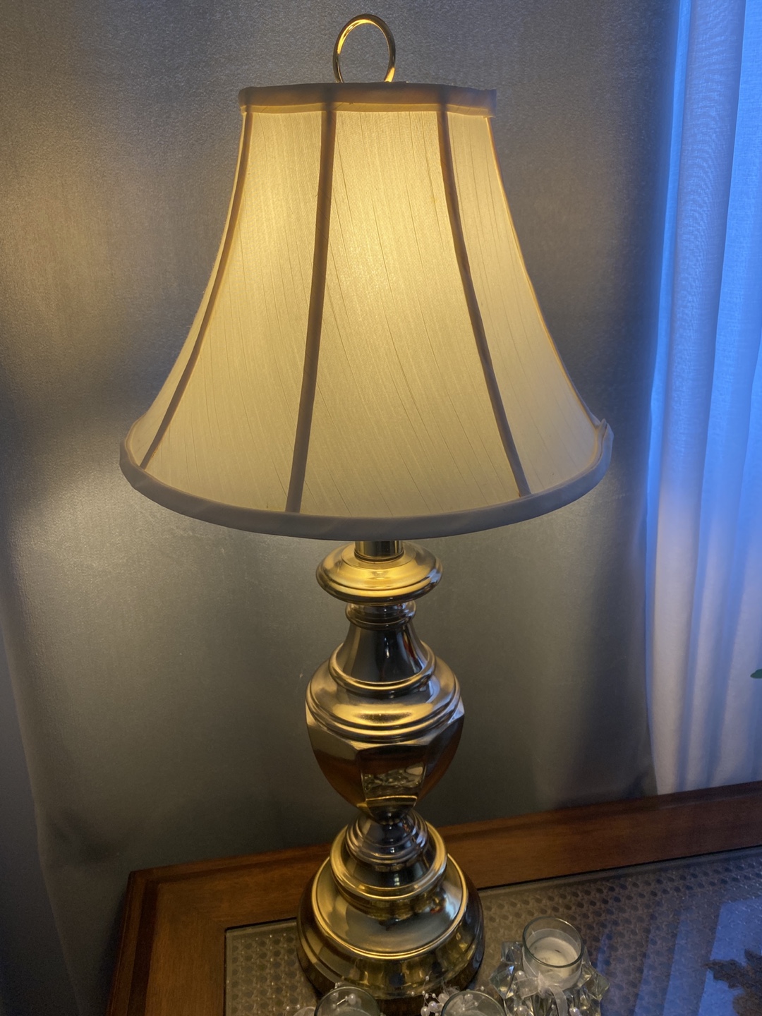 Brass Table Lamp with Off-White Shade