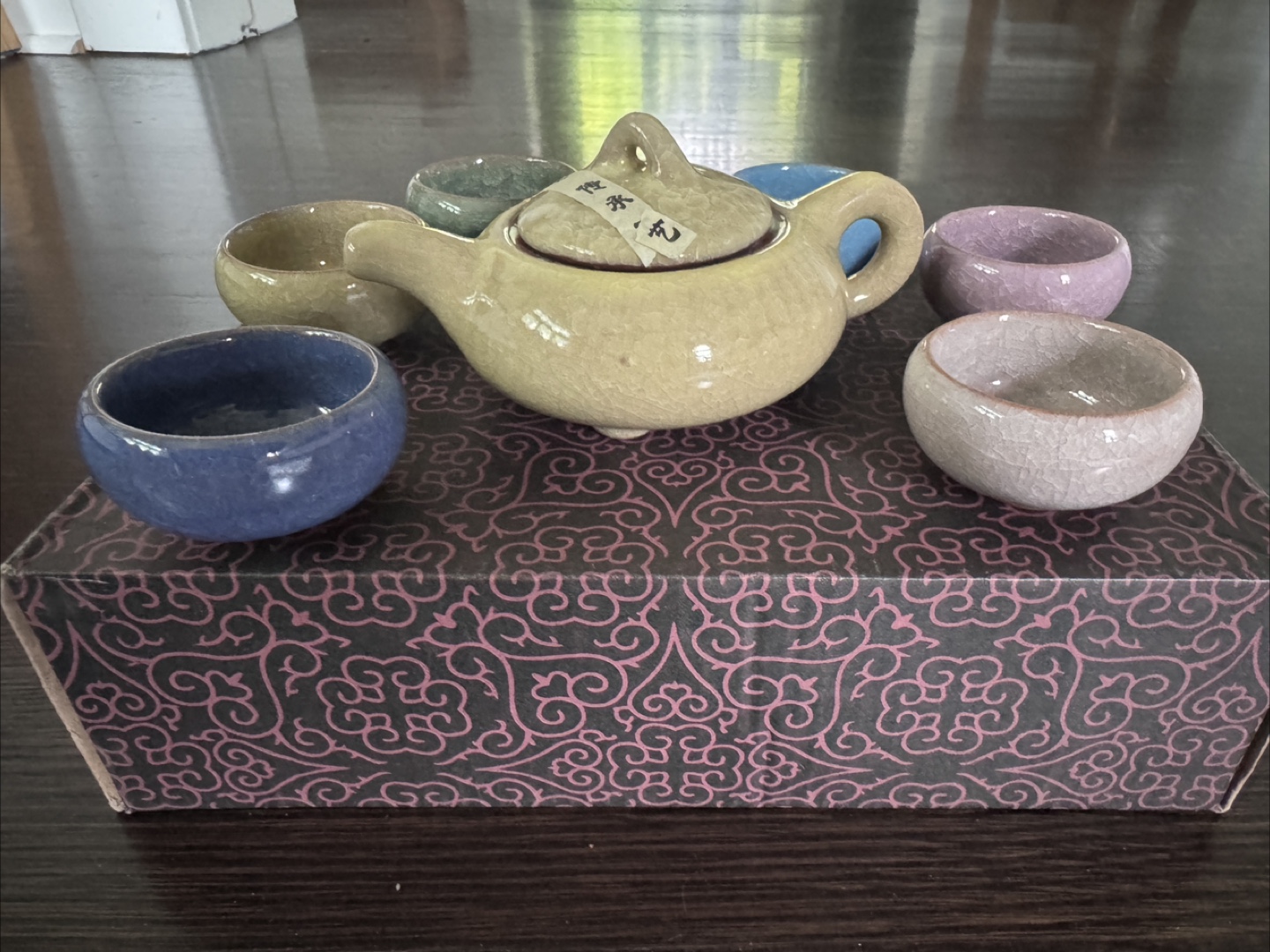 Hand made ice-crackle porcelain Tea Set with Six Cups