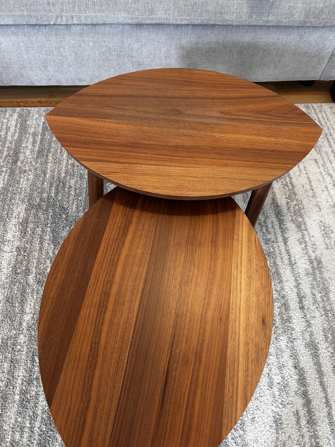 Two Nested Leaf-Shaped Walnut Coffee Tables