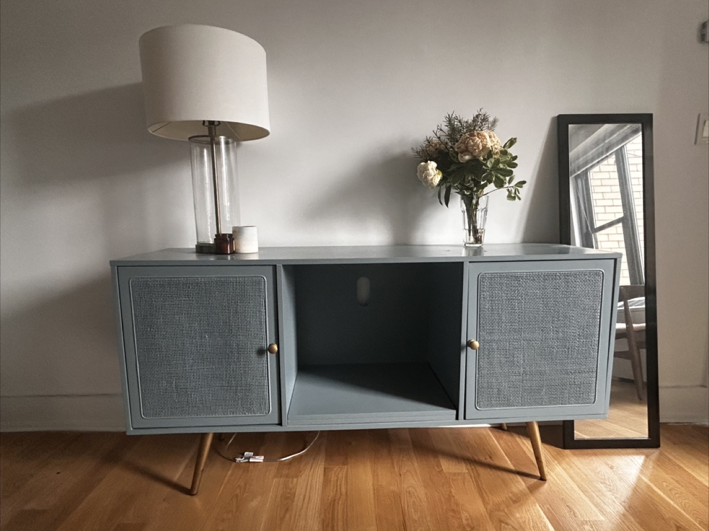Mid-Century Modern Media Console - Gray/Brass
