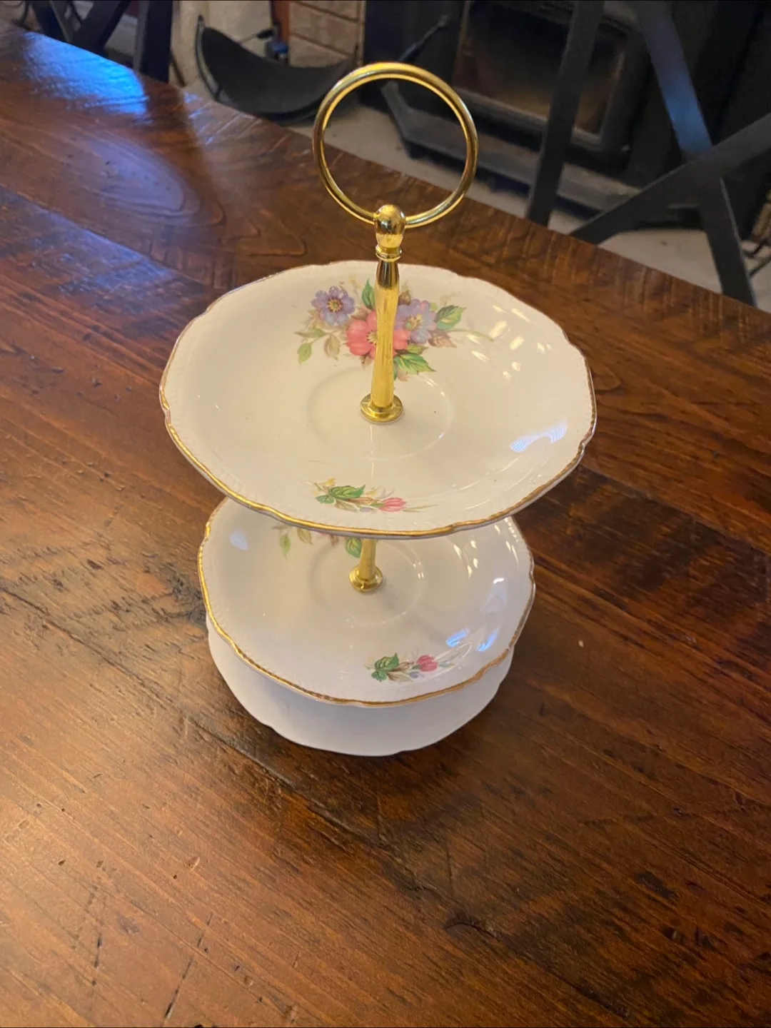 Two-Tiered Serving Stand with Floral Design thumbnail