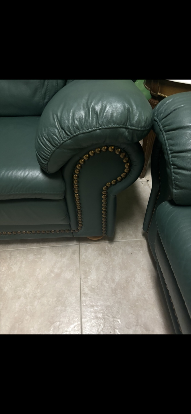 Dark Green Leather Sofa Set - photo 2