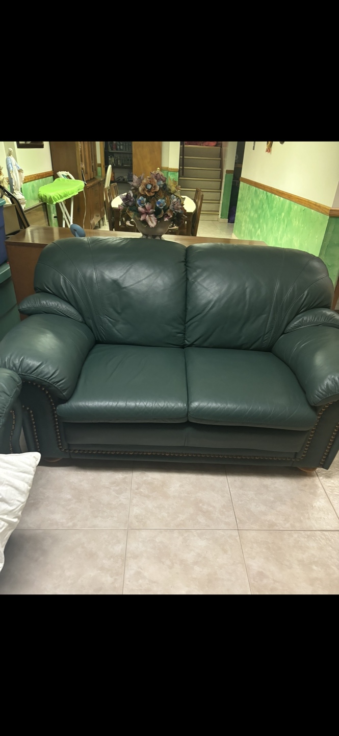 Dark Green Leather Sofa Set