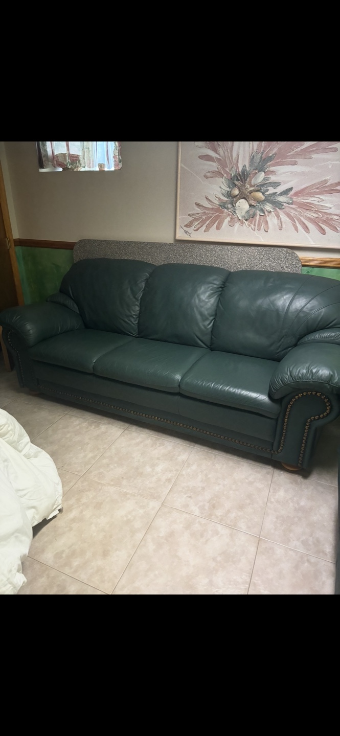 Dark Green Leather Sofa Set - photo 3