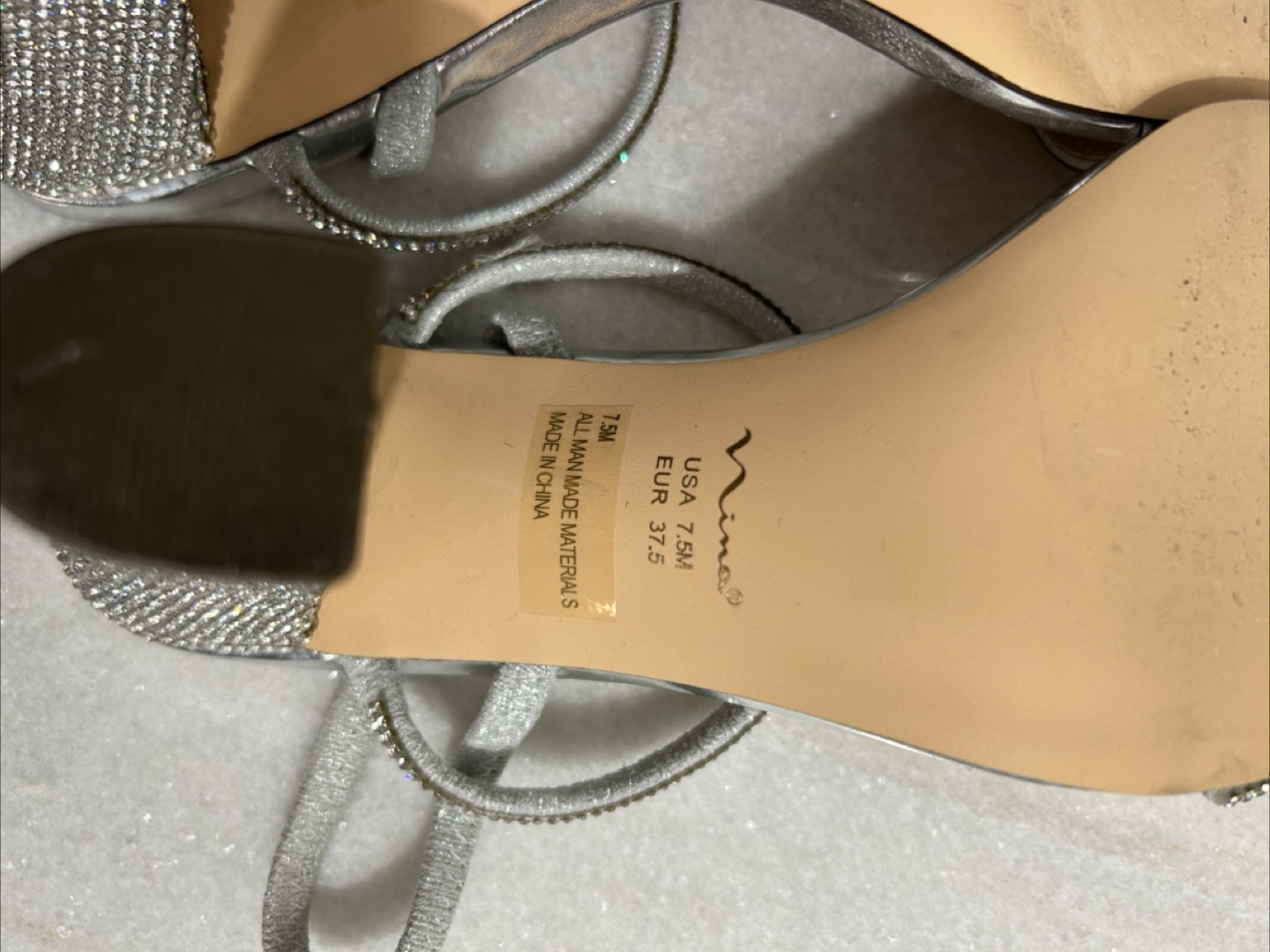 Nina Silver Rhinestone Block Heel Sandals - Size 7.5M - photo 5