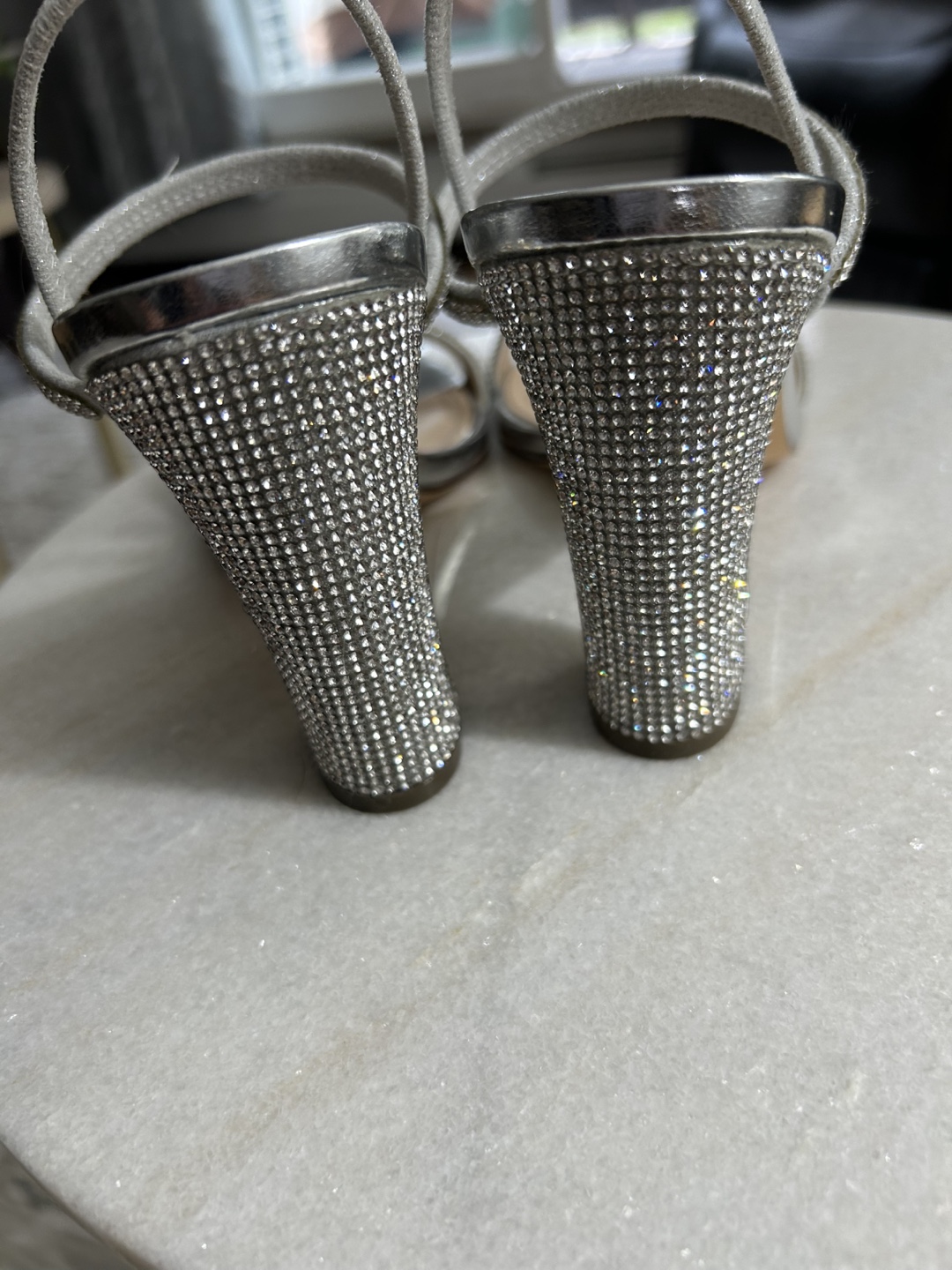 Nina Silver Rhinestone Block Heel Sandals - Size 7.5M - photo 4